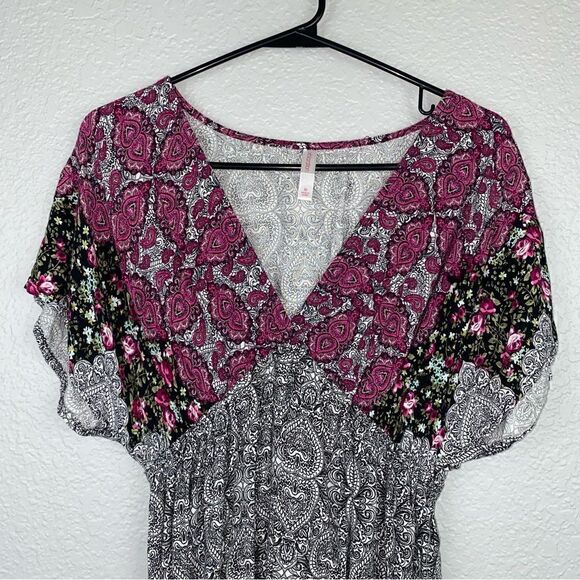 Xhilaration Womens Bho Paisley Elastic Waist V-Neck Dolman Midi Dress Medium - Picture 4 of 11